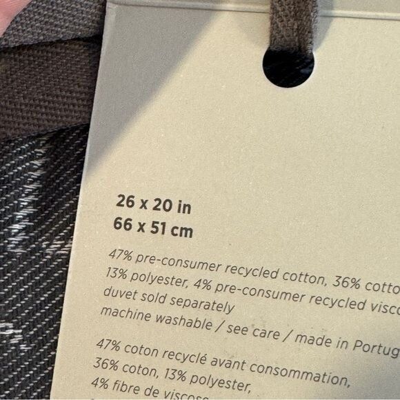 NIP West Elm Flannel Tossed Lines Standard Sham Dark Charcoal Recycled Cotton - Picture 3 of 8